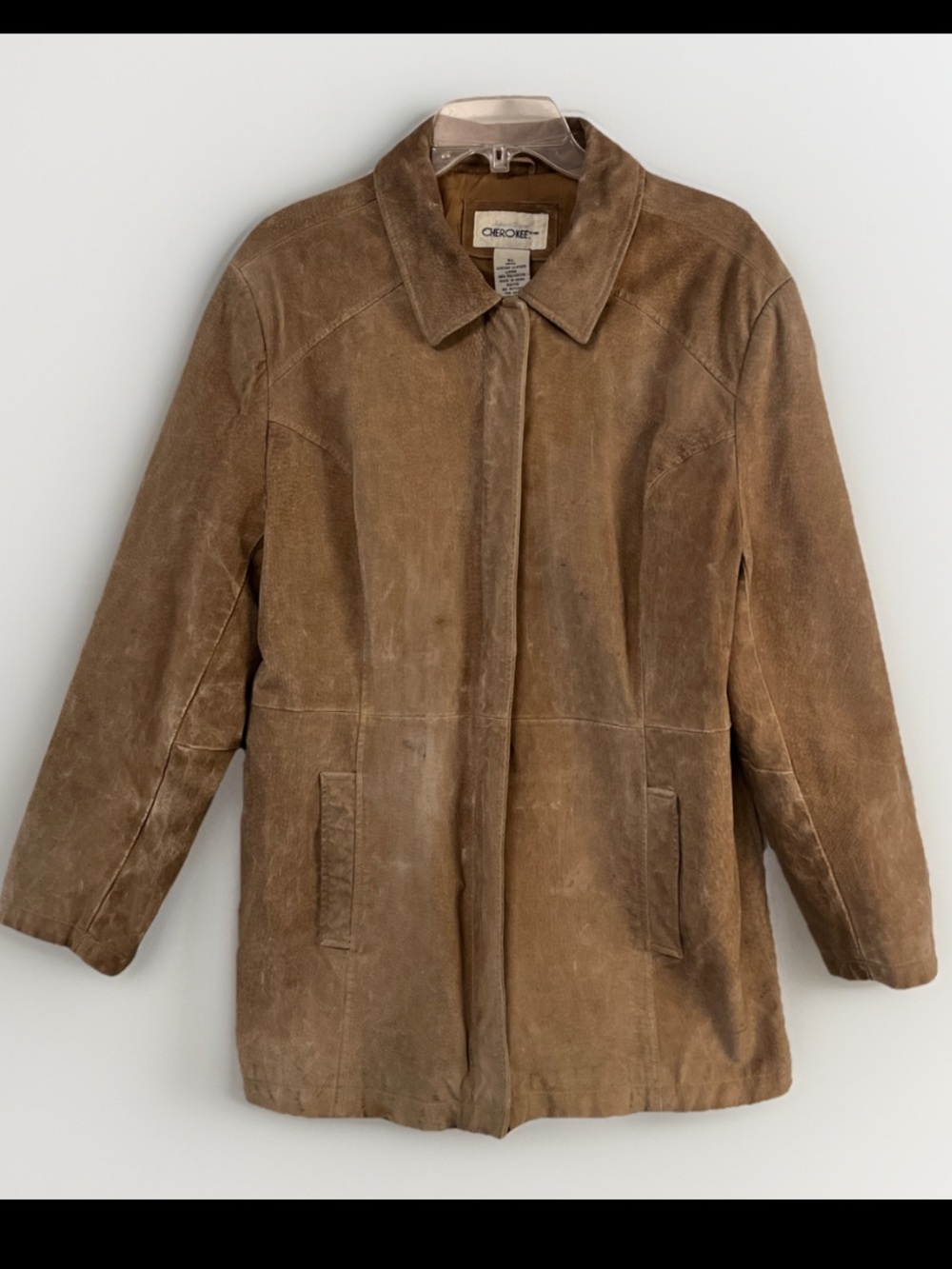 Vintage Cherokee Genuine Suede Tan Mid Length Leather Blazer Jacket Coat